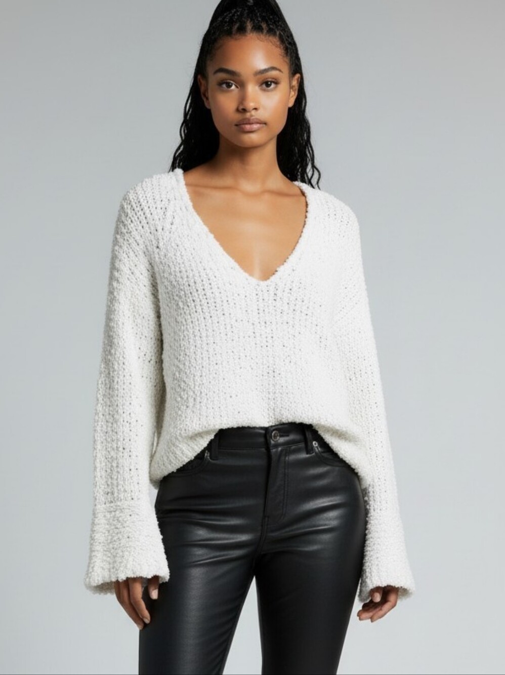 Free People Sand Dune Sweater Off White Bell Sleeves Chunky Knit Size Small